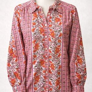 Beautiful Lucky Brand boho floral button-down shirt featuring a vibrant pink, or